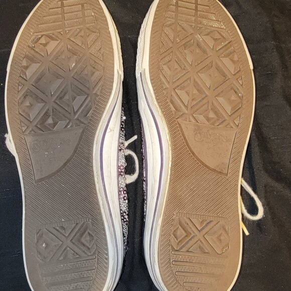 Purple Silver Sequin Converse 9.5 Women Low Top Glitter Festival Tennis Shoes - Picture 4 of 9